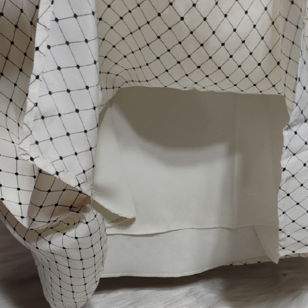 New Club Monaco Popover Silk Tunic Robe Ivory Grid Long Sleeve Tunic Top (BX32) - Picture 10 of 13